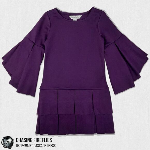 CHASING FIREFLIES CASCADE SLEEVE DROP WAIST DRESS IN AUBERGINE PURPLE GIRLS 4 - Picture 6 of 9